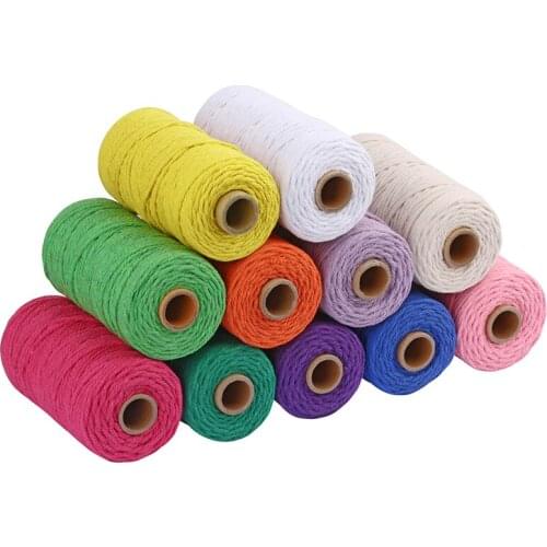 2Rolls 3mm Cotton Cord Colorful Cord Rope Twisted Craft Macrame String DIY Home Textile Wedding Decorative supply 100meters/roll