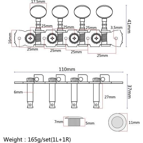 Chrome 8 String Guitar Machine Heads Mandolin Tuning Pegs Tuners 4L4R Tuner Button Spacing 25mm 4 in one line