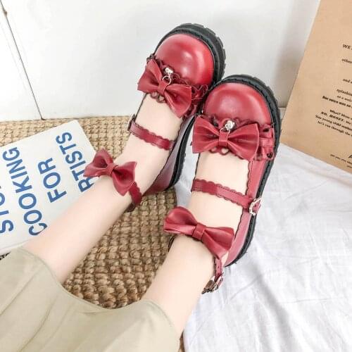 Kawaii Women Lolita Shoes bow Women Collage Student Girls Round Head Cosplay Party JK Uniforms student Mary Jane shoes 2021