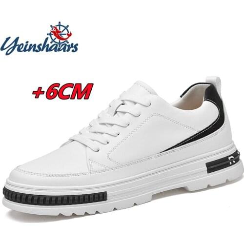 Genuine Leatherlevator Shoes Sneakers Man E Height Increase Insole 6-8cm White Black Shoes Taller Men Leisure Fashion Shoes