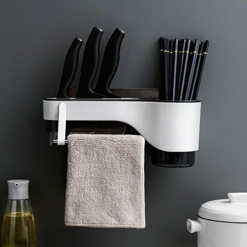 Kitchen Storage Shelf Punch-free Wall Hanging Tool Holder Kitchen Supplies Household Chopsticks Towel Spoon Cutter Storage Rack