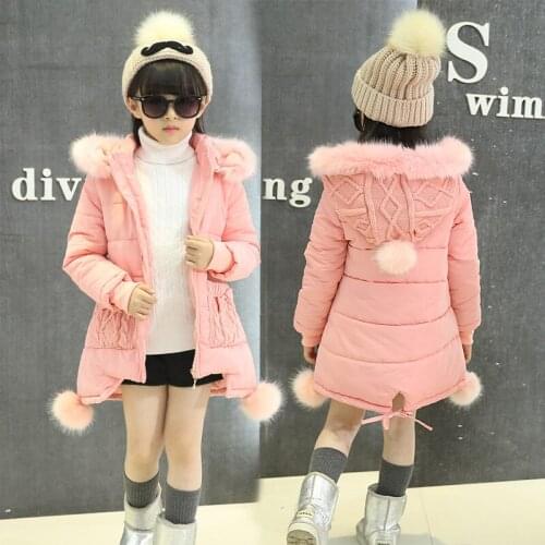 2019 Girls Winter Coat Children Clothing Girls Clothes Fashion Fur Collar Hooded Thick Jacket Princess Kids Clothes Age 3-15Y