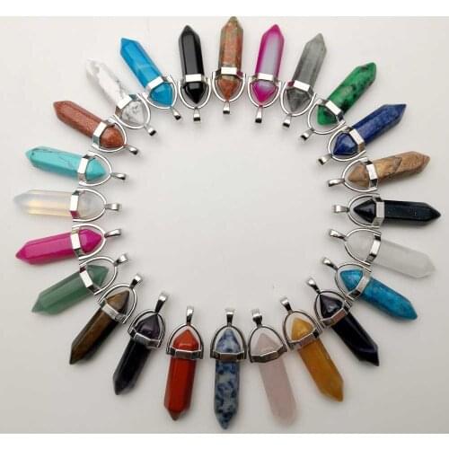 Fashion natural stone crystal pillar pendulum Pendants & necklaces for making Jewelry 12 24 36 50pcs mixed charm wholesale
