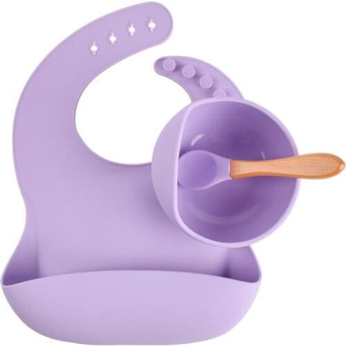 Baby Feeding Tableware Set Food Grade Silicone BPA Free Children Waterproof Bib Sucker Bowl Spoon Dishes Plate Sets Eco Friendly