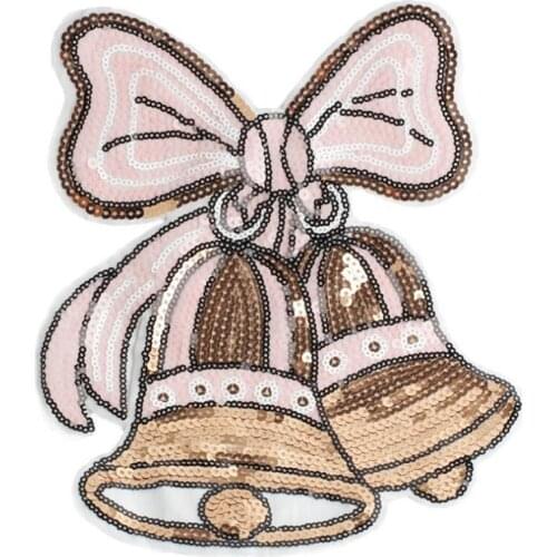 240MM Christmas bell Patches for clothing Sequins Strange things Sequined Patch Clothes Stickers Christmas Large Biker Badge