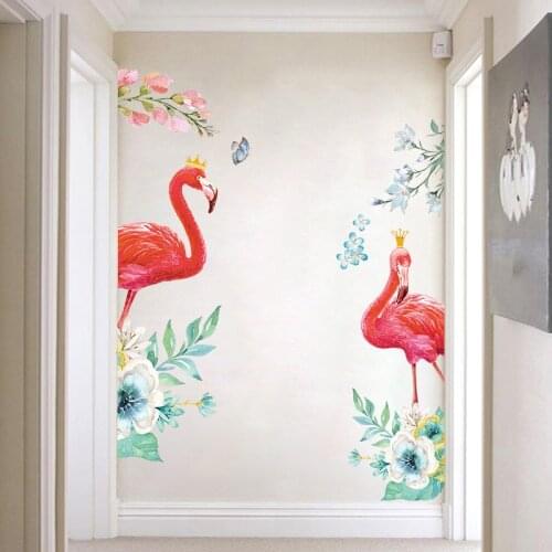 Flamingo Queen wall stickers for living room children bedroom kids room door wall decor Butterfly flower decals mural poster