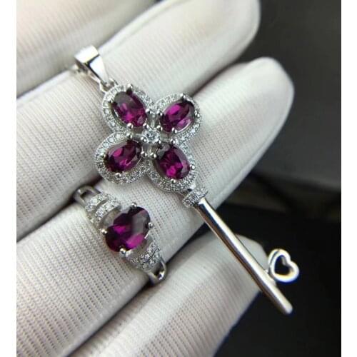 Natural red garnet gem ring pendant Natural Gemstone Jewelry Set 925 Silver Elegant Lovely Key fine Women wedding party jewelry