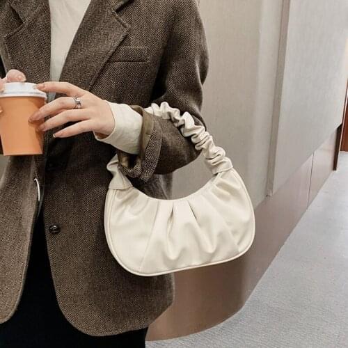 New Trend Women PU Leather Cloud Handbag Small Mini Fold Underarm Messenger Bag Girls Portable Tote Bag Daily Coin Purse Bag