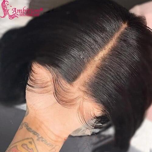 Ambition Black Bob Lace Fontal Wigs Preplucked Lace Hair Middle Part Wigs for Women #1b Human Hair Closure Wigs Bleached Knots