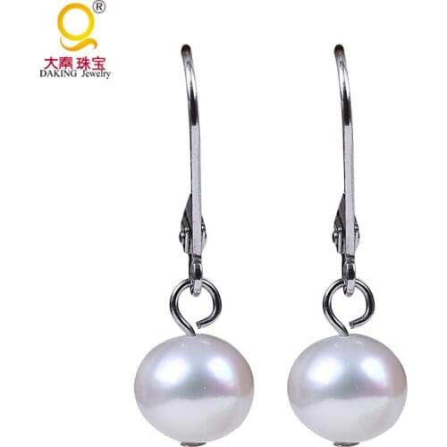 Simple style pearl earrings real freshwater pearl earring 925 silver earring white &pink pearl earring