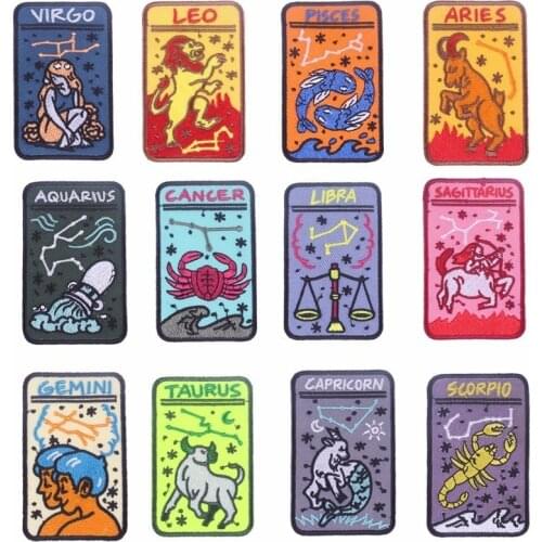 Pulaqi Twelve Constellation Reapers Patch Embroidered Sticker Badge Iron On Decor For Jeans Clothes Virgo Garment Accessory H