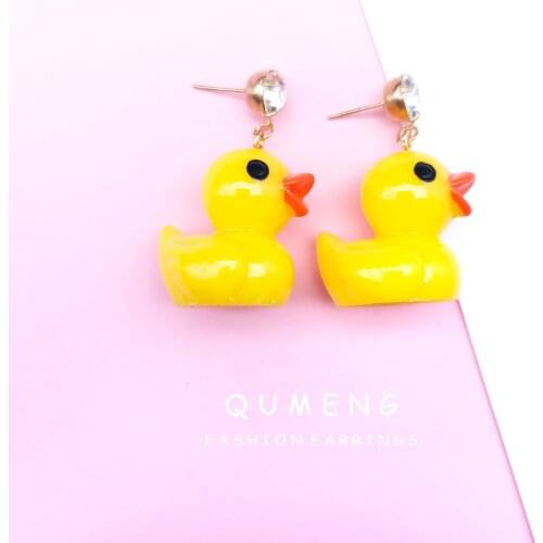 QUMENG New Fashion Cute Yellow Duck Stud Earrings For Women 2020 Lovely Animal Little Duck Acrylic Earrings Girls Party Jewelry