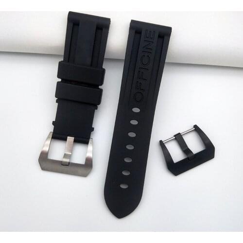 24mm Pure Black Soft Silicone Rubber Watchband Replacement Watch Strap For Panerai Wristband Waterproof Belt +Free Tool