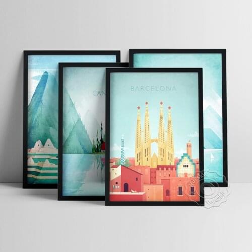 World Travel Retro Poster, Peru Canada Italy Barcelona Art Prints, City Landscape Wall Painting, National Landmarks Wall Picture
