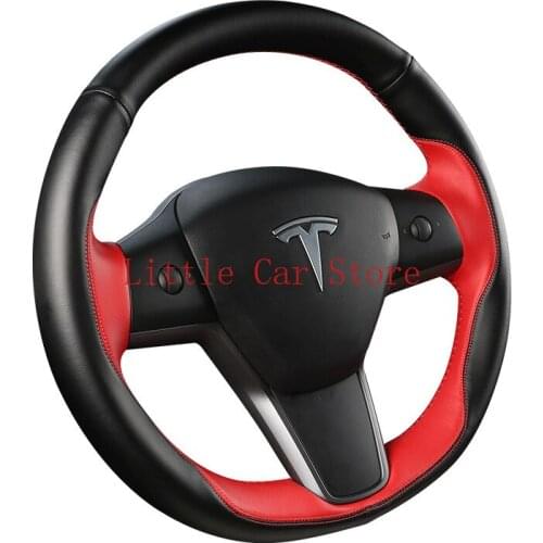 DIY Black Leather Car Custom Fit Steering Wheel Cover For Tesla Model 3 Model Y