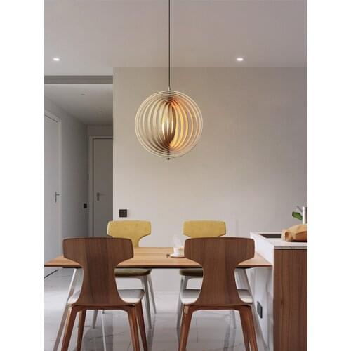 Nordic Restaurant Chandelier Wooden Living Room Bamboo Dining Pendant lamp Creative Moon Lamp Wood Ring Bedroom Hanging Lamp