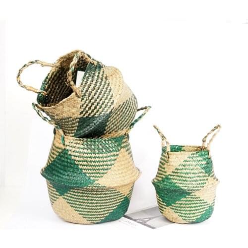 Foldable Handmade Wicker Rattan Woven Flower Basket Bamboo Seagrass Storage Baskets Laundry Basket Garden Decor Organizer