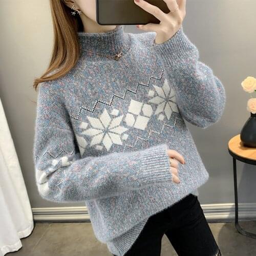 Mink-like Turtleneck Sweater Pullover knitted Womens Lazy Wind Loose Plus Size Clothes 2021 New Autumn Winter Thicken Warm Tops