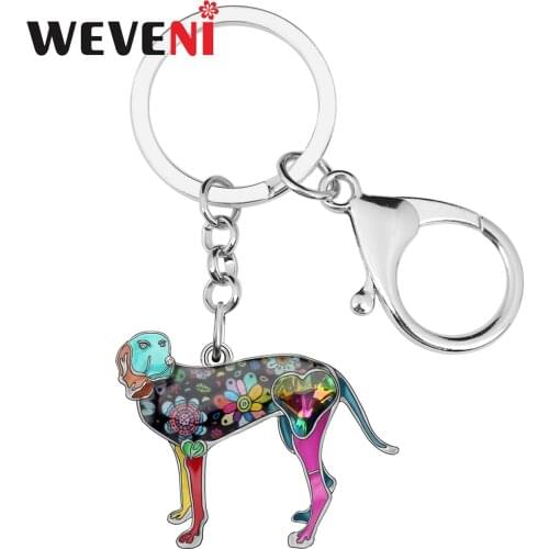 WEVENI Enamel Alloy Rhinestone Floral Dalmatian Dogs Keychains Fashion Pets Bag Key Chain Ring Jewelry For Women Girl Teens Gift