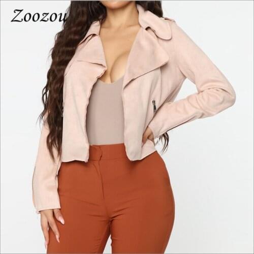 Women Winter Short Suede Leather Jacket Warm Turn Down Collar Long Sleeve Soft Faux Leather Coats Zipper Outwear Clothing Custom