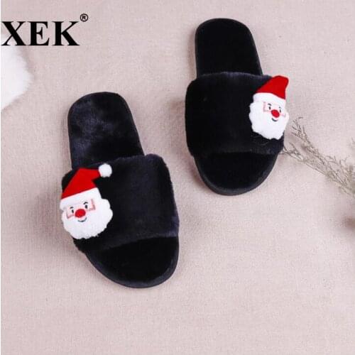 XEK Spring and Autumn Winter Home Plush Slippers Women Cute Home Santa Cartoon Animal Cotton Woman Slippers Wyq233