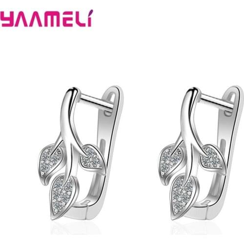 New Fashion Crystal Leave Hoop Earring Femme Brincos Woman Chic 925 Sterling Silver Earring Fashion Jewelry Lover Special Gift