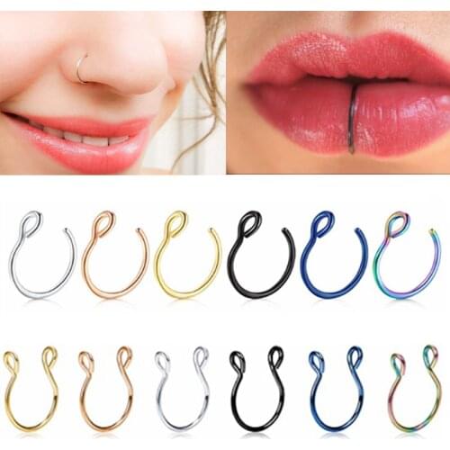 1PCS Stainless Steel Fake Nose Piercing Hoop Lot Faux Nose Ring Hoop Non Piercing Nose Jewelry Faux Percing Nez Fake Labret Ring