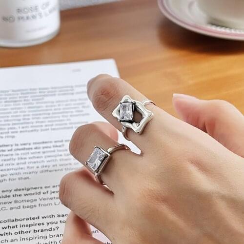 1PC Retro Authentic 925 sterling silver Cube CZ Square Ring Band adjust Jewelry C-J1633