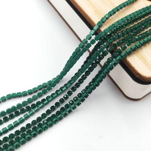 2mm 5 Yards/Bag Colorful Glass Crystal Dark Green Rhinestones Cup Chain DIY Nail Art Wedding Jewelry Craft Accessories