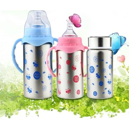 240/300ml one feeding bottle with three use-method S M L Stainless steel thermos bottle baby and children Water milk Vacuum cup
