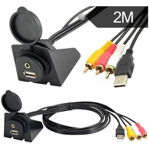 3.5mm/RCA USB Extension Cable AM/AF+DC3.5 F/3RCAM Car and motorcycle dashboard cable with bracket USB audio waterproof cable