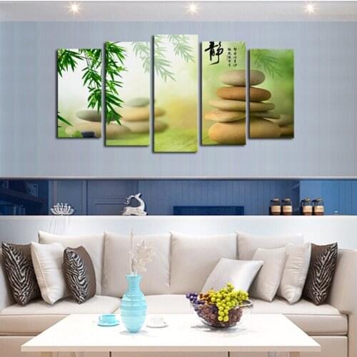 5 Panel Wall Art Botanical Green Oil Painting On Canvas Abstract Paintings Cheap Pictures