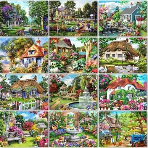 Mosaic Diamond Embroidery Wall Stickers Villa Fountain Garden 5D DIY Diamond Painting Embroidery With Diamonds Home Decor R575