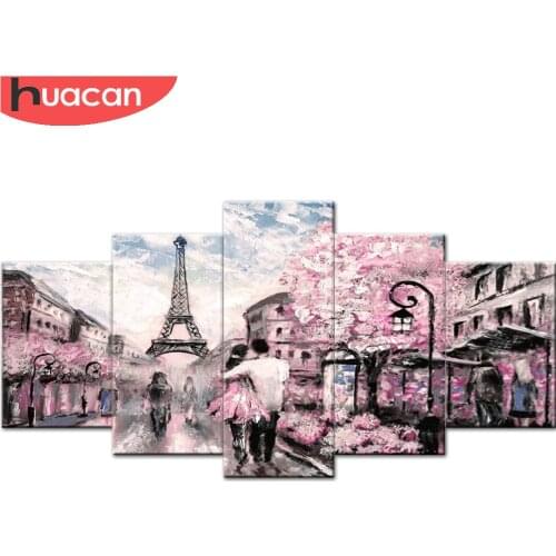 HUACAN Diamond embroidery Landscape Multi-picture Combination DIY diamond painting Eiffel Tower Picture Of Rhinestone Decor Home