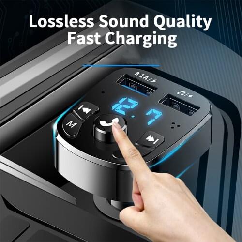 Car Bluetooth 5.0 MP3 Player Wireless Handsfree Aux Audio Receiver FM Transmitter Modulator Dual USB 3.1A Quick Charger Car Kit