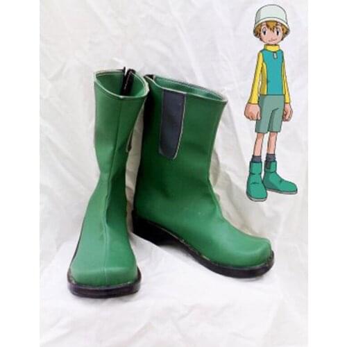 Digimon Adventure Takeru Takaishi Green Cosplay Shoes Boots For Adult Mens Halloween Party Cosplay Boots Custom Made