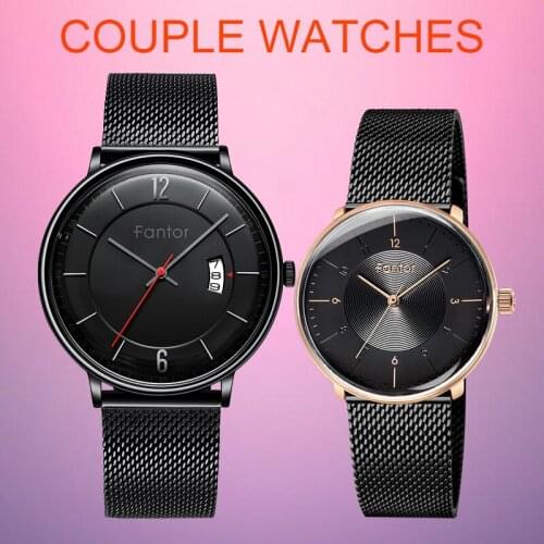 Fantor Fashion Brand Couple Watch Men/Women Quartz Wristwatch Waterproof Mesh Date Luxury Watch Pair Clock Gift For Lover