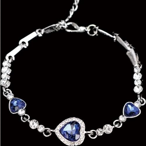 Ocean Crystal Rhinestone Stainless Steel Clasp Heart Bracelet For Women Femme Girl Gift Bracelet & Bangle