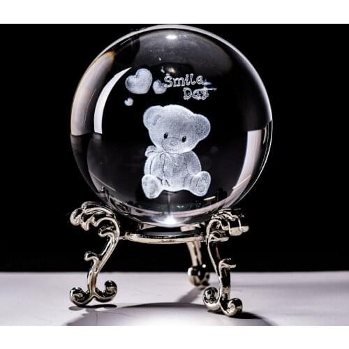 Crystal Ball 3D Laser Engraved Bear Miniature Glass Globe Sphere Home Decorative Ornament Craft Gifts Figuras Decorative Balls