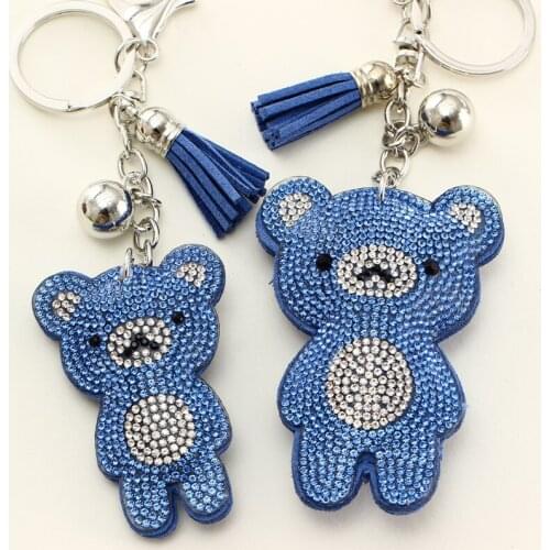 Crystal Rhinestone porte clef Silver Bear Key Chains Charm Key Rings Accessories Women Leather Tassel Car Key Chain llaveros