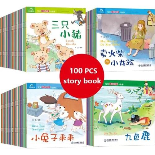 100 Books Parent Child Kids Baby Classic Fairy Tale Story Bedtime Stories English Chinese PinYin Mandarin Picture Book Age 2 to