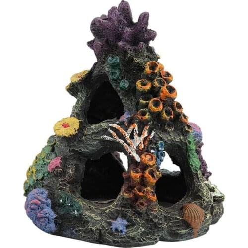 Coral Reef Aquarium Decoration Fish Tank Resin Rock Mountain Cave Ornaments Fish House for Betta Sleep Rest Hide Play Breed