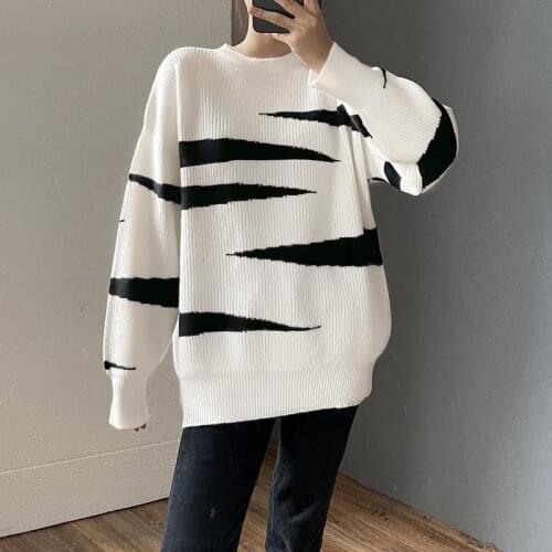 KOUJINSKY 2021 autumn winter o-neck contrast jacquard sweater