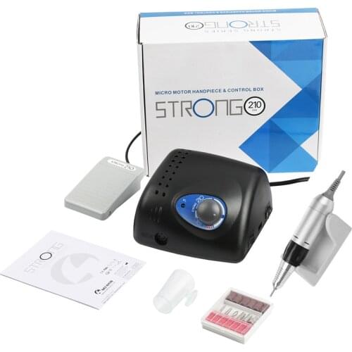 35K 2019 Arrival STRONG 210 Black PRO x2 3,5000rpm Handpiece 65W Nail Drills Manicure Machine Pedicure Electric File Bits