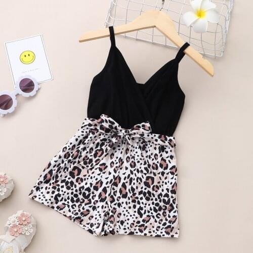 Fashion Baby Clothes Kids Clothes Kids Leopard Print Patchwork Strap Kids Jumpsuit Summer Children Playsuits Kids Romper 0-6Y
