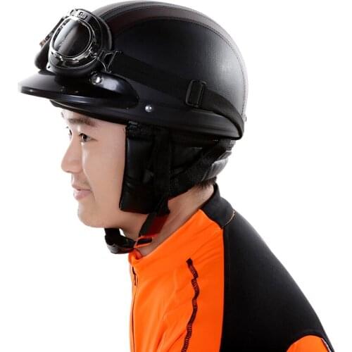 PU Leather Motorcycle Helmets Bike Bicycle Helmets Open Half Face with Visor Goggles for Men and Women Professional Moto Helmet