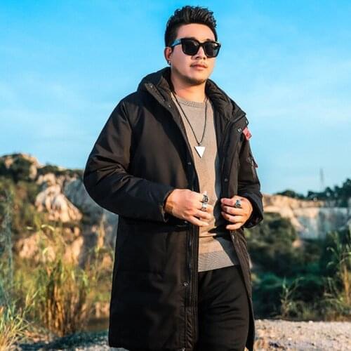 Large size mens cotton-padded clothes tide plus fat thickening big fat guy thin windproof hooded mid-length casual jacket 6x