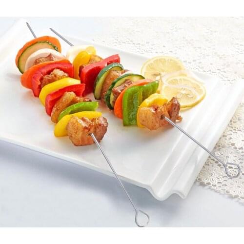 Hot Metal Iron Barbecue Skewers Set Kebab Kebob Stick BBQ Rack Skewers w/ Ring-Tip Handle Barbecue Sticker 10pcs 13.7''(35cm)
