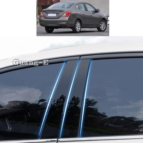 For Nissan Sunny 2011 2012-2017 Car PC Material Pillar Post Cover Door Trim Window Piano Black Molding Sticker Plate Parts