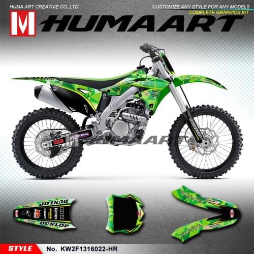 HUMAART Motorcycle Stickers Custom Decals Graphics for KX250F KX 250F 2013 2014 2015 2016, Green and Black